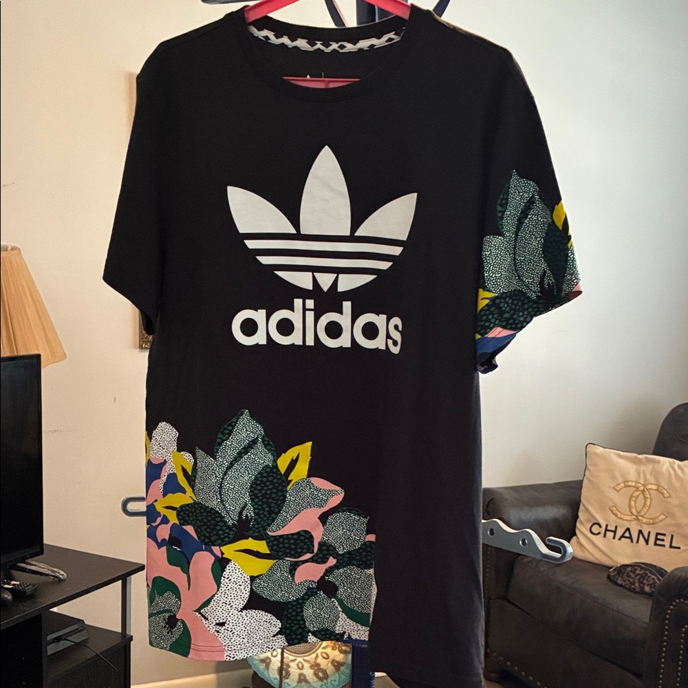 Adidas Women’s (HER) Black T-Shirt with Colorful Leaf Design